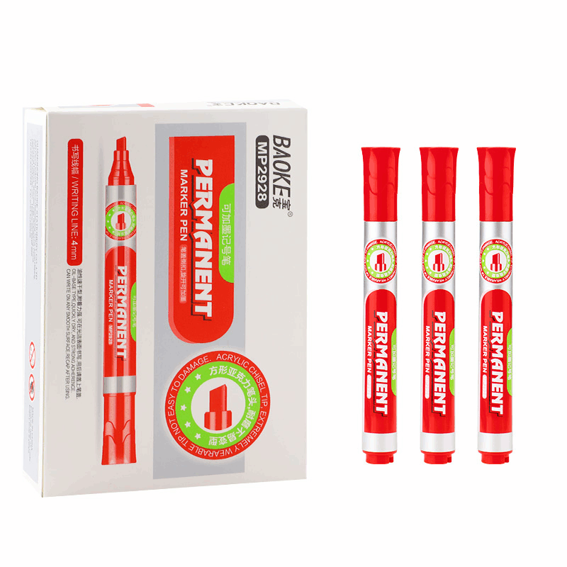 Маркер водостійкий, 1-4 мм клин. накінечник червоний Baoke (MP2928-red)